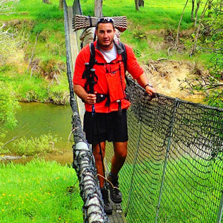 Loïc Jaffro on the hiking trail of Te Araroa in New Zealand.